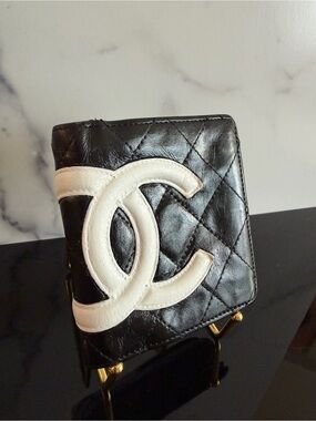Chanel Cambon Ligne Black Quilted Leather Compact Wallet